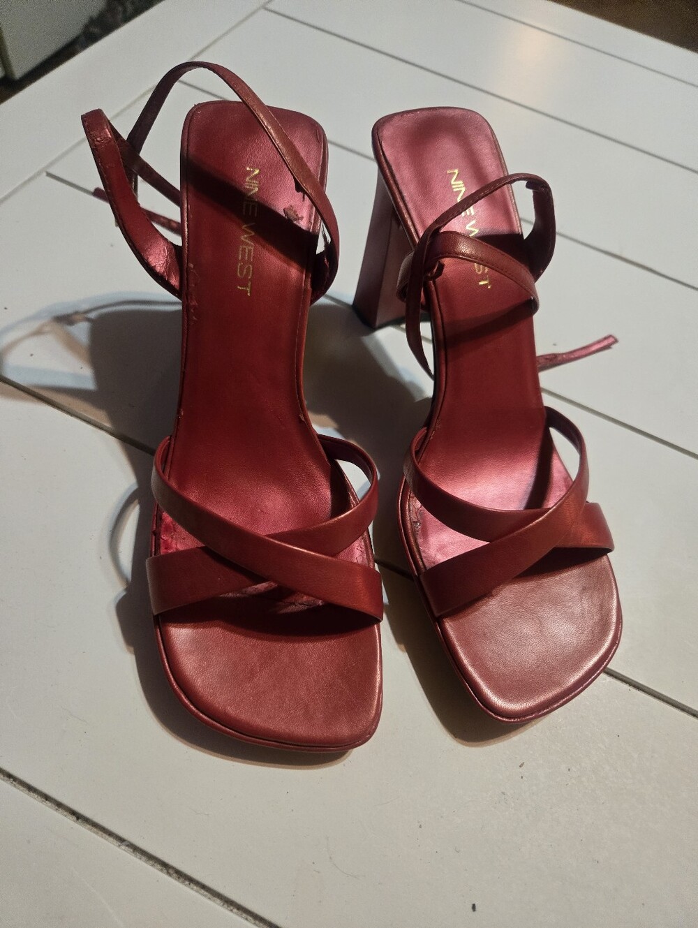 Vintage New West Red Strappy Slingback Heeled Sandals - Picture 2 of 5
